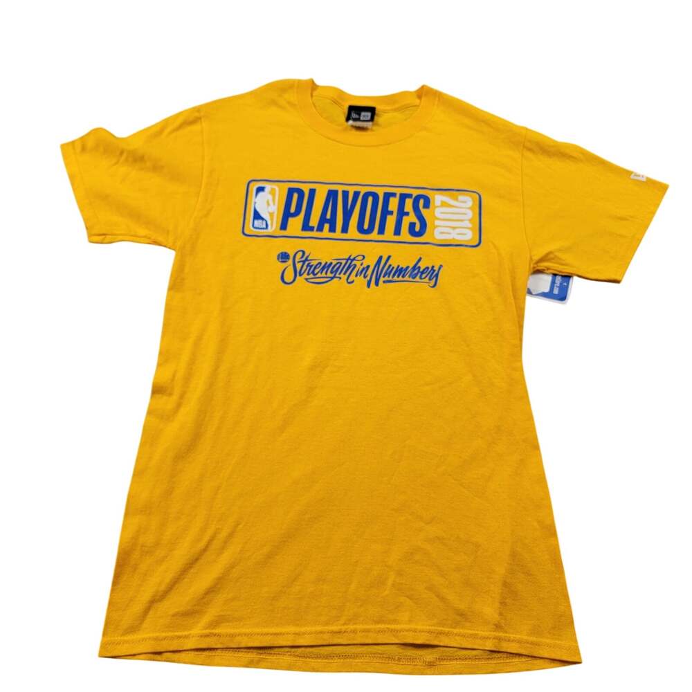 NBA 2018 Playoffs Strength in Numbers New Era Yellow Gold Tee Mens Small NWT